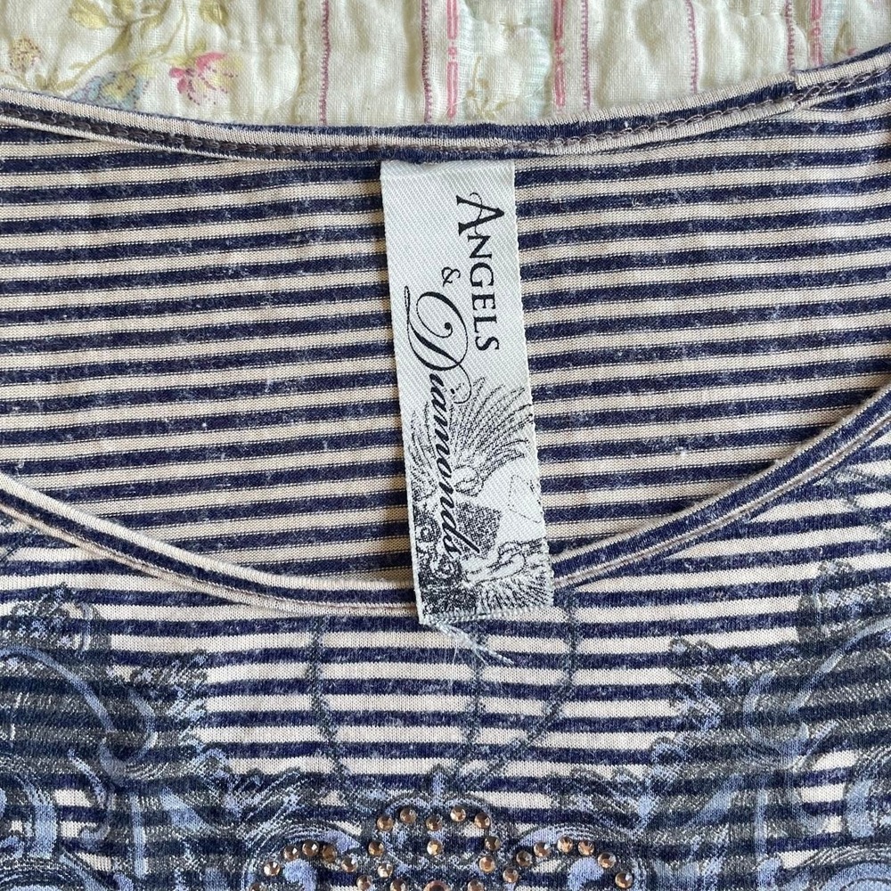 Y2K Angels and Diamonds navy blue and white striped sequins top - Picture 3 of 5